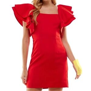Red Game Day Boutique Dress - TCEC - Next Up Ruffle Sleeve Red Dress